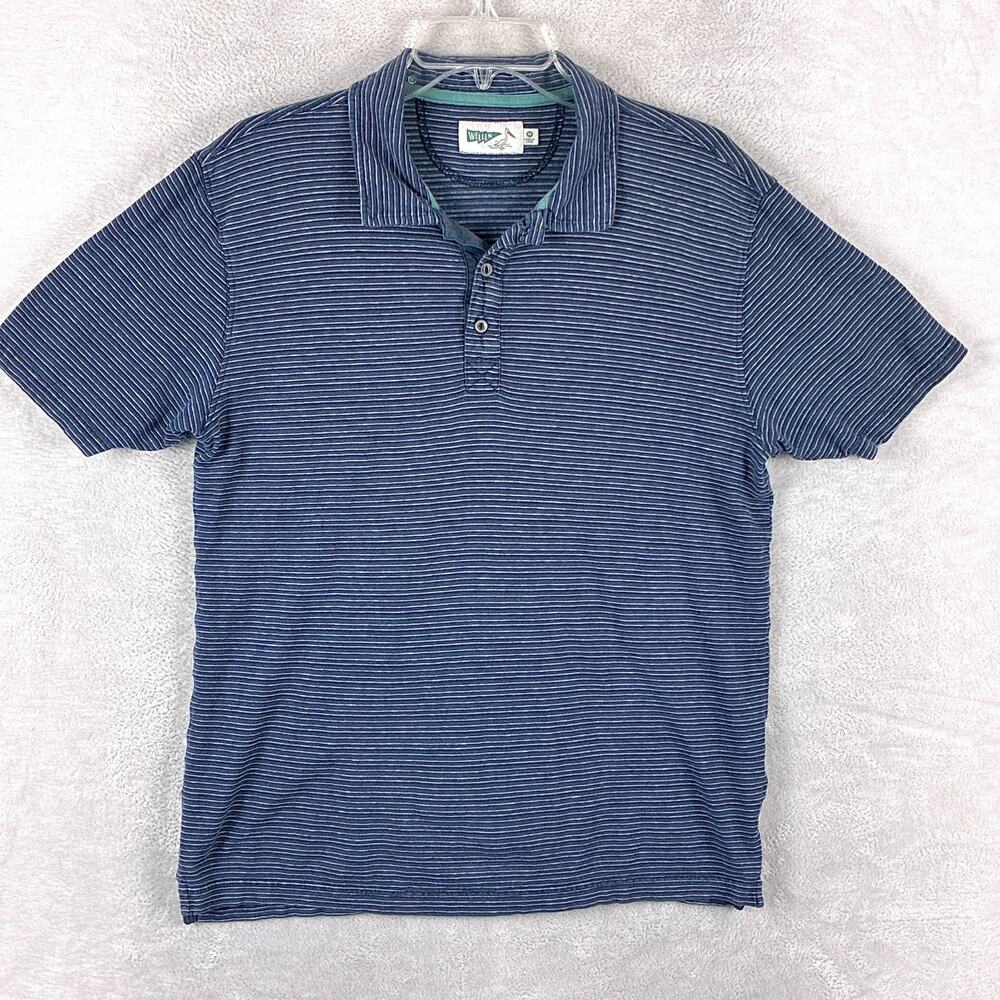 Wellen Polo Shirt Men M Blue Striped Hemp Organic Cotton Preppy Beach Huckberry